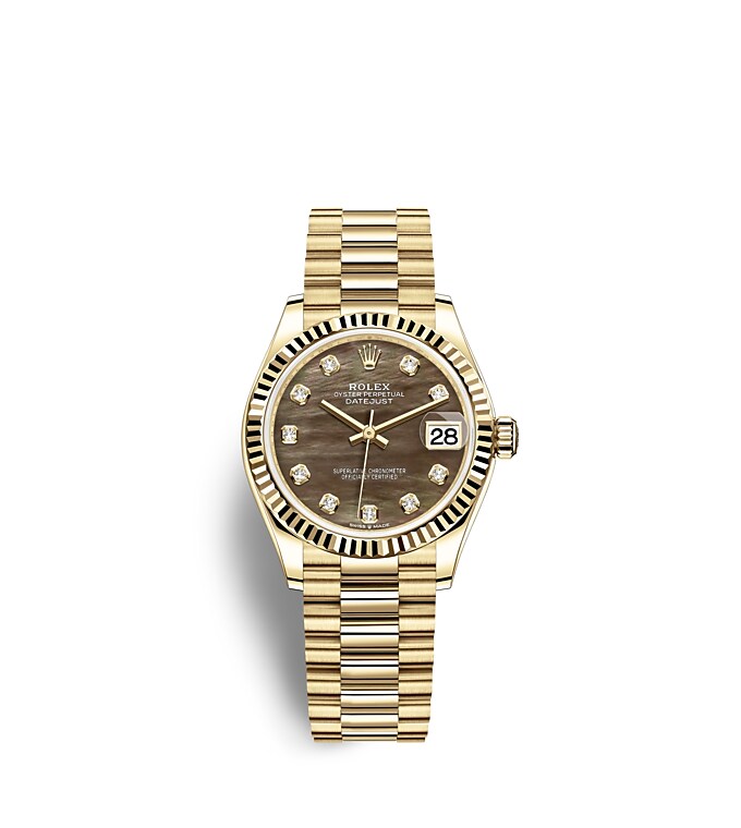 Rolex Datejust | 278278 | Datejust 31 | Dark dial | Mother-of-Pearl Dial | The Fluted Bezel | 18 ct yellow gold | m278278-0038 | Women Watch | Rolex Official Retailer - Srichai Watch