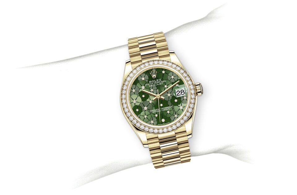 Rolex Datejust | 278288RBR | Datejust 31 | Coloured dial | Olive-Green Dial | Diamond-Set Bezel | 18 ct yellow gold | m278288rbr-0038 | Women Watch | Rolex Official Retailer - Srichai Watch