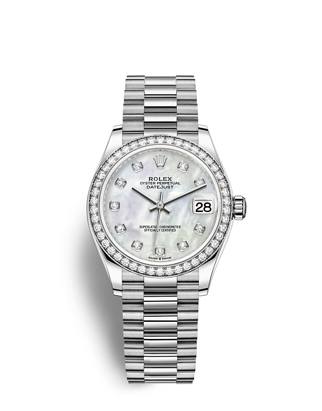 Rolex Datejust | 278289RBR | Datejust 31 | หน้าปัดประดับอัญมณี | หน้าปัดไข่มุก | ขอบหน้าปัดประดับเพชร | ทองคำขาว 18 กะรัต | m278289rbr-0005 | หญิง Watch | Rolex Official Retailer - Srichai Watch