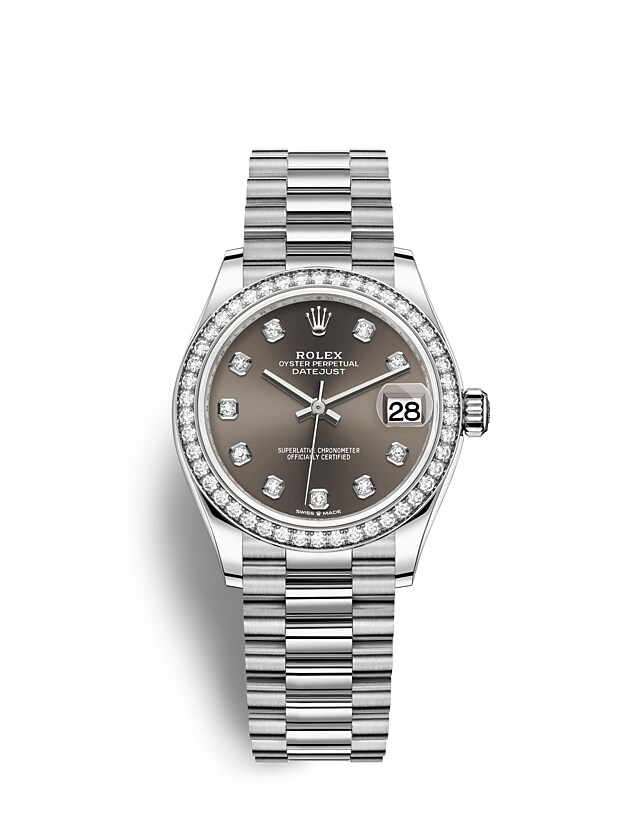 Rolex Datejust | 278289RBR | Datejust 31 | Dark dial | Dark Grey Dial | Diamond-Set Bezel | 18 ct white gold | m278289rbr-0006 | Women Watch | Rolex Official Retailer - Srichai Watch