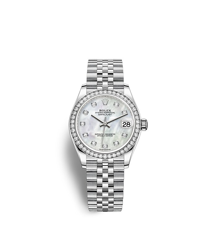 Rolex Datejust | 278384RBR | Datejust 31 | หน้าปัดประดับอัญมณี | หน้าปัดไข่มุก | ขอบหน้าปัดประดับเพชร | White Rolesor | m278384rbr-0008 | หญิง Watch | Rolex Official Retailer - Srichai Watch