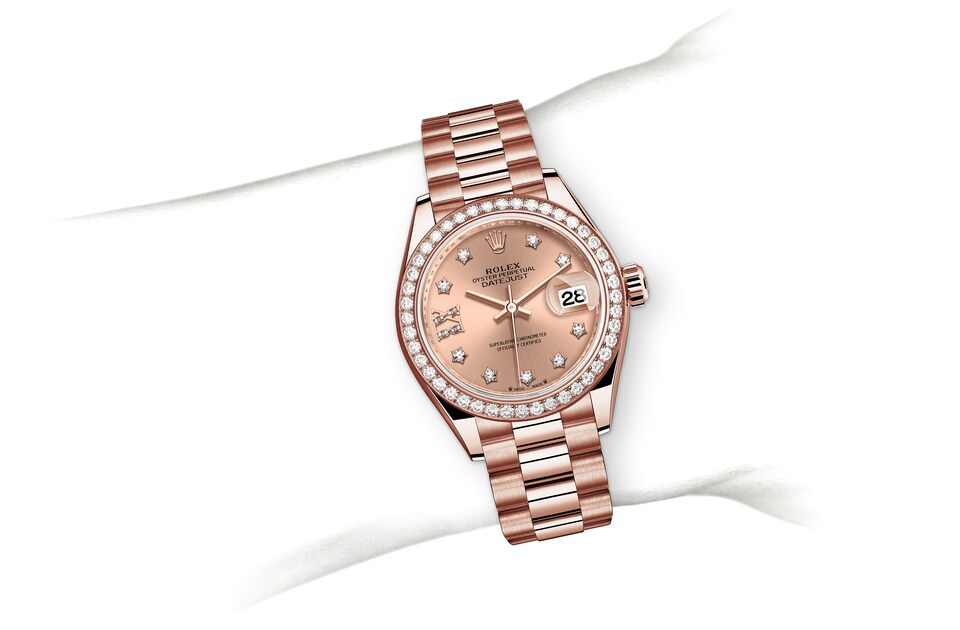 Rolex Lady-Datejust | 279135RBR | Lady-Datejust | Coloured dial | Rosé-colour dial | Diamond-Set Bezel | 18 ct Everose gold | m279135rbr-0029 | Women Watch | Rolex Official Retailer - Srichai Watch