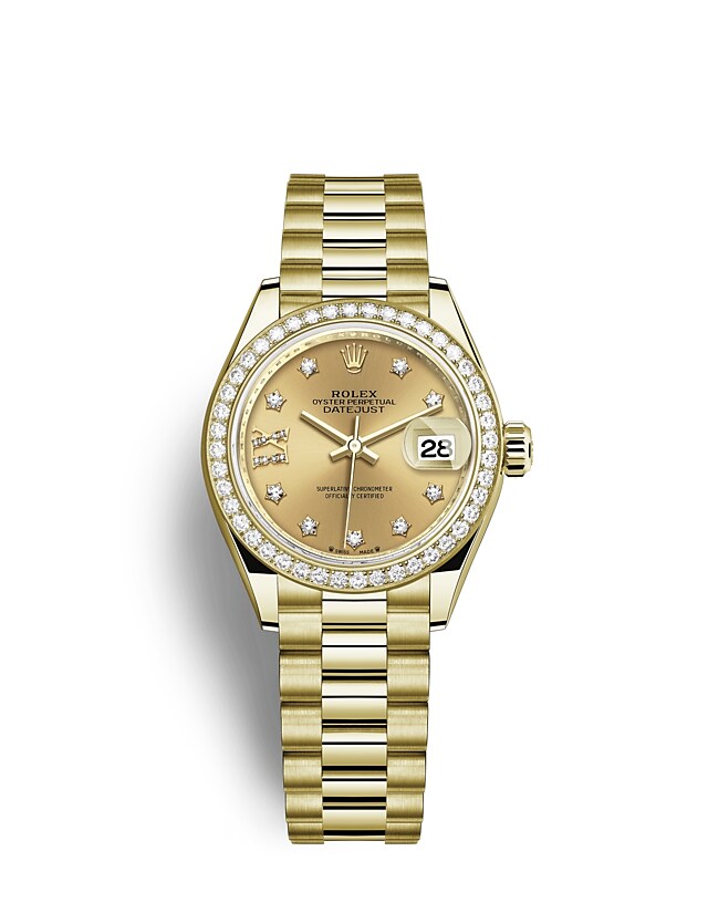 Rolex Lady-Datejust | 279138RBR | Lady-Datejust | หน้าปัดสี | หน้าปัดสีแชมเปญ | ขอบหน้าปัดประดับเพชร | ทองคำ 18 กะรัต | m279138rbr-0006 | หญิง Watch | Rolex Official Retailer - Srichai Watch