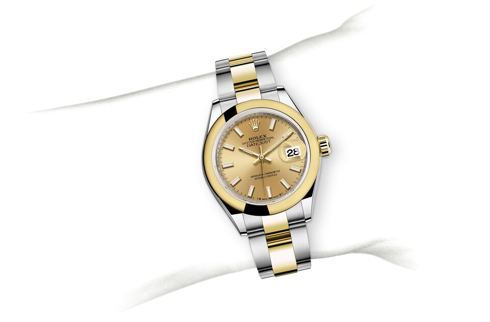 Rolex Lady-Datejust | 279163 | Lady-Datejust | Coloured dial | Champagne-colour dial | Yellow Rolesor | The Oyster bracelet | m279163-0002 | Women Watch | Rolex Official Retailer - Srichai Watch