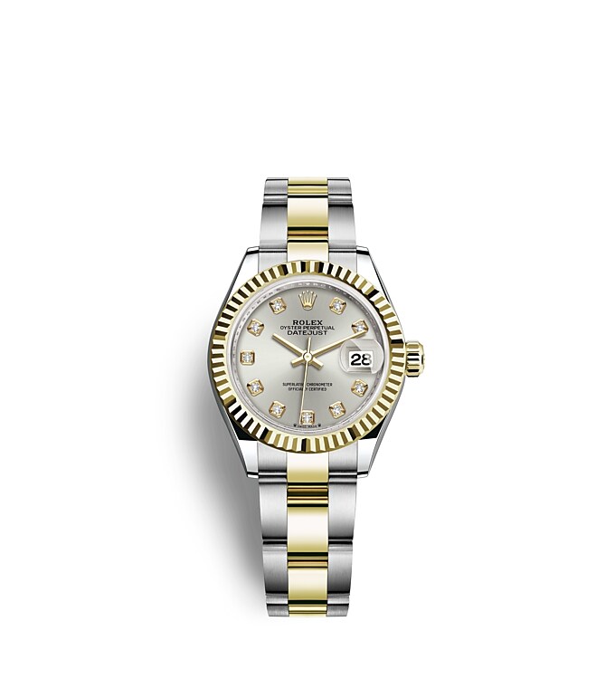 Rolex Lady-Datejust | 279173 | Lady-Datejust | หน้าปัดประดับอัญมณี | หน้าปัดสีเงิน | ขอบหน้าปัดแบบเซาะร่อง | Yellow Rolesor | m279173-0008 | หญิง Watch | Rolex Official Retailer - Srichai Watch