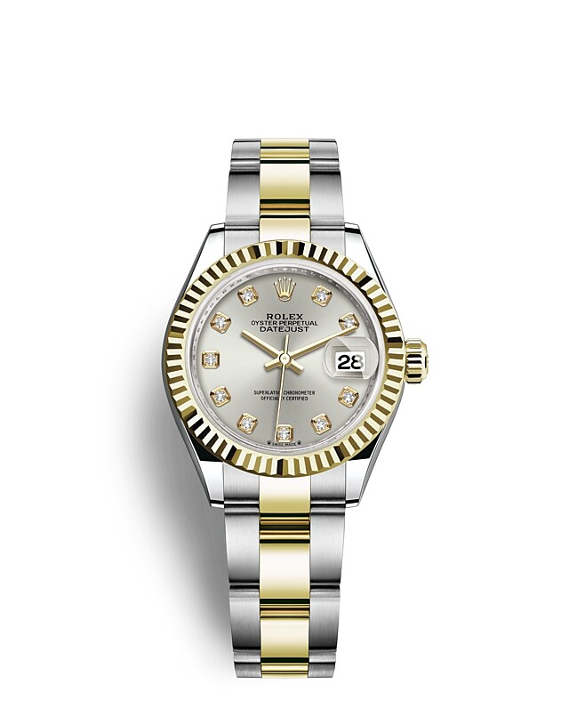 Rolex Lady-Datejust | 279173 | Lady-Datejust | หน้าปัดประดับอัญมณี | หน้าปัดสีเงิน | ขอบหน้าปัดแบบเซาะร่อง | Yellow Rolesor | m279173-0008 | หญิง Watch | Rolex Official Retailer - Srichai Watch