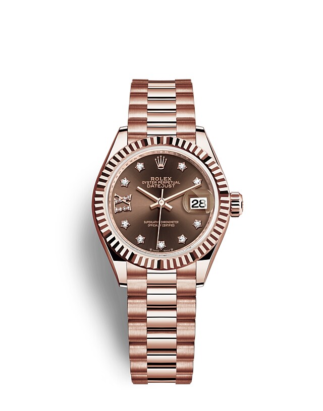 Rolex Lady-Datejust | 279175 | Lady-Datejust | Coloured dial | Chocolate Dial | The Fluted Bezel | 18 ct Everose gold | m279175-0002 | Women Watch | Rolex Official Retailer - Srichai Watch