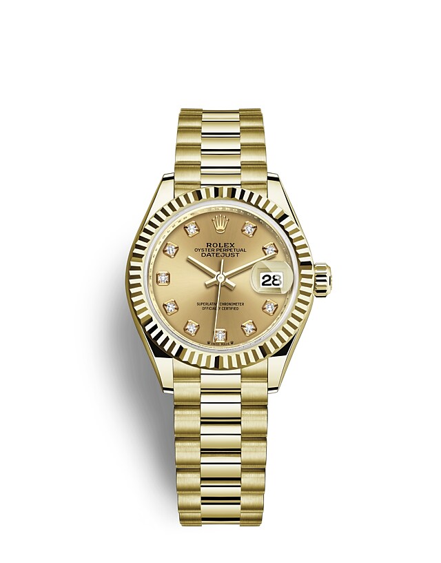 Rolex Lady-Datejust | 279178 | Lady-Datejust | Coloured dial | Champagne-colour dial | The Fluted Bezel | 18 ct yellow gold | m279178-0017 | Women Watch | Rolex Official Retailer - Srichai Watch