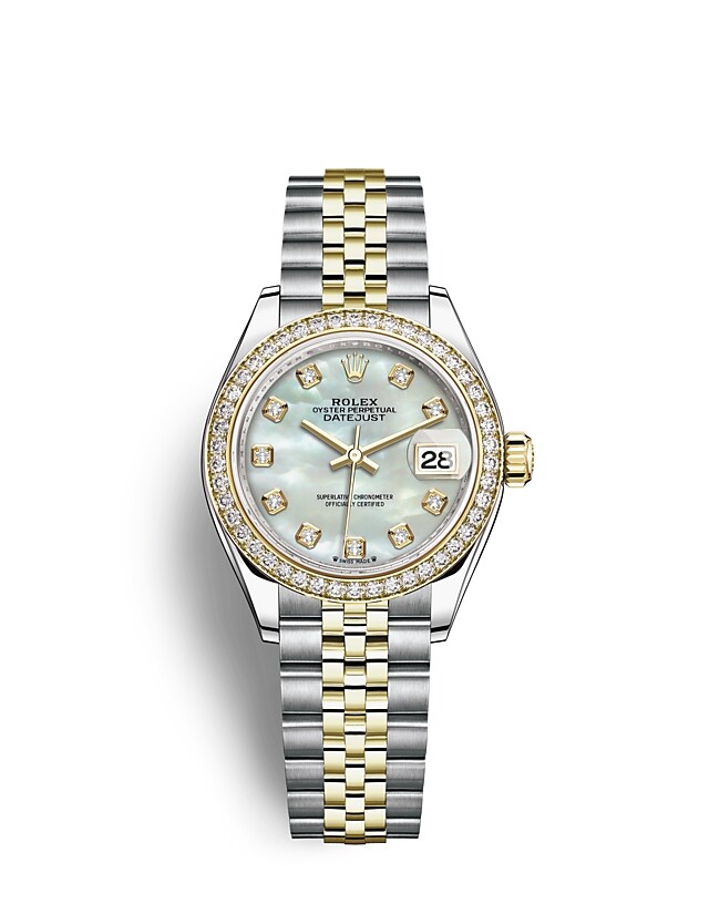 Rolex Lady-Datejust | 279383RBR | Lady-Datejust | หน้าปัดประดับอัญมณี | หน้าปัดไข่มุก | ขอบหน้าปัดประดับเพชร | Yellow Rolesor | m279383rbr-0019 | หญิง Watch | Rolex Official Retailer - Srichai Watch