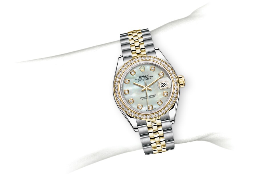 Rolex Lady-Datejust | 279383RBR | Lady-Datejust | Light dial | Mother-of-Pearl Dial | Diamond-Set Bezel | Yellow Rolesor | m279383rbr-0019 | Women Watch | Rolex Official Retailer - Srichai Watch