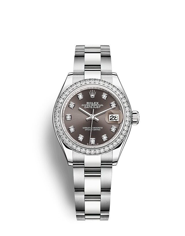 Rolex Lady-Datejust | 279384RBR | Lady-Datejust | หน้าปัดสีเข้ม | หน้าปัดสีเทาเข้ม | ขอบหน้าปัดประดับเพชร | White Rolesor | m279384rbr-0018 | หญิง Watch | Rolex Official Retailer - Srichai Watch