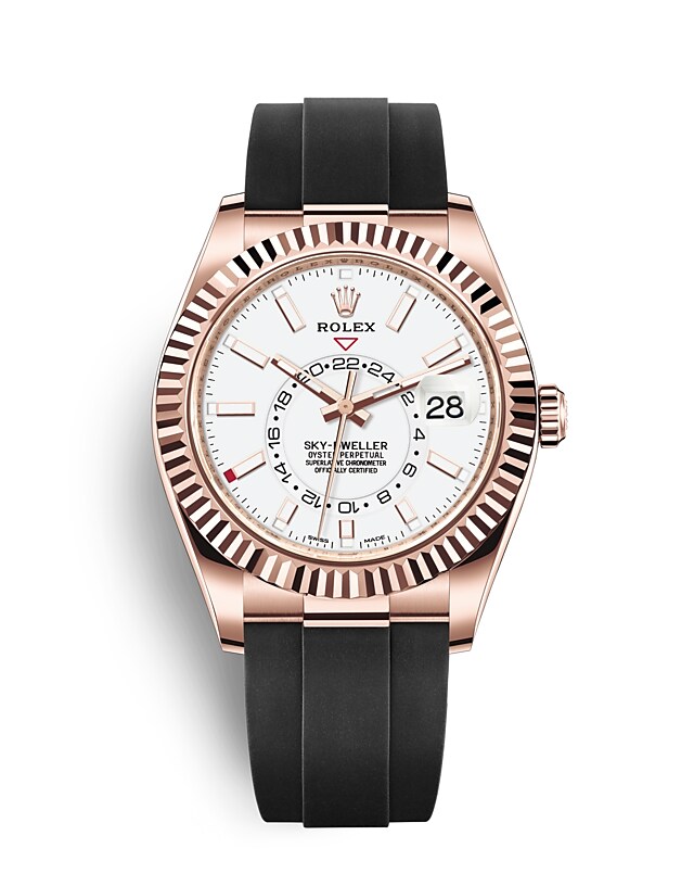 Rolex Sky-Dweller | 326235 | Sky-Dweller | Light dial | Intense white dial | The Fluted Bezel | 18 ct Everose gold | m326235-0004 | Men Watch | Rolex Official Retailer - Srichai Watch