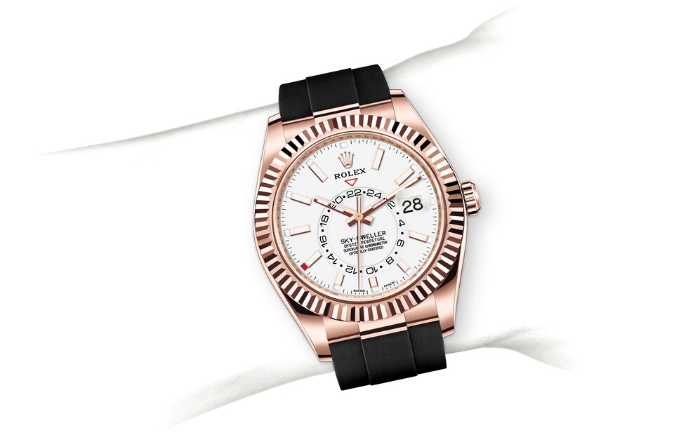 Rolex Sky-Dweller | 326235 | Sky-Dweller | Light dial | Intense white dial | The Fluted Bezel | 18 ct Everose gold | m326235-0004 | Men Watch | Rolex Official Retailer - Srichai Watch