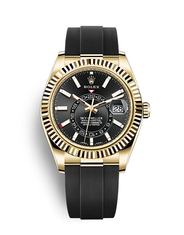 Rolex Sky-Dweller | 326238 | Sky-Dweller | หน้าปัดสีเข้ม | หน้าปัดสีดำสว่าง | ขอบหน้าปัดแบบเซาะร่อง | ทองคำ 18 กะรัต | m326238-0009 | ชาย Watch | Rolex Official Retailer - Srichai Watch