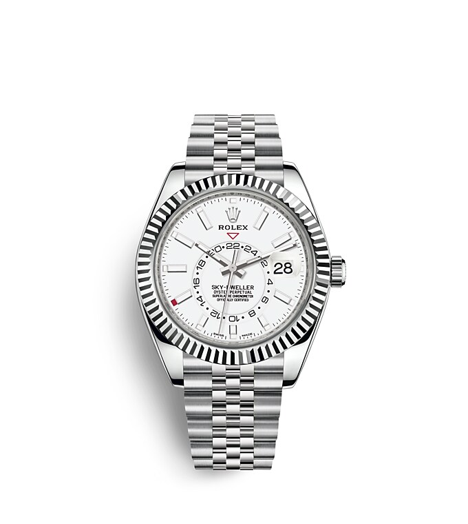 Rolex Sky-Dweller | 326934 | Sky-Dweller | Light dial | Intense white dial | The Fluted Bezel | White Rolesor | m326934-0002 | Men Watch | Rolex Official Retailer - Srichai Watch