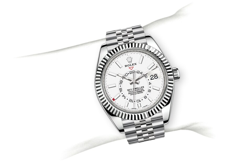 Rolex Sky-Dweller | 326934 | Sky-Dweller | Light dial | Intense white dial | The Fluted Bezel | White Rolesor | m326934-0002 | Men Watch | Rolex Official Retailer - Srichai Watch