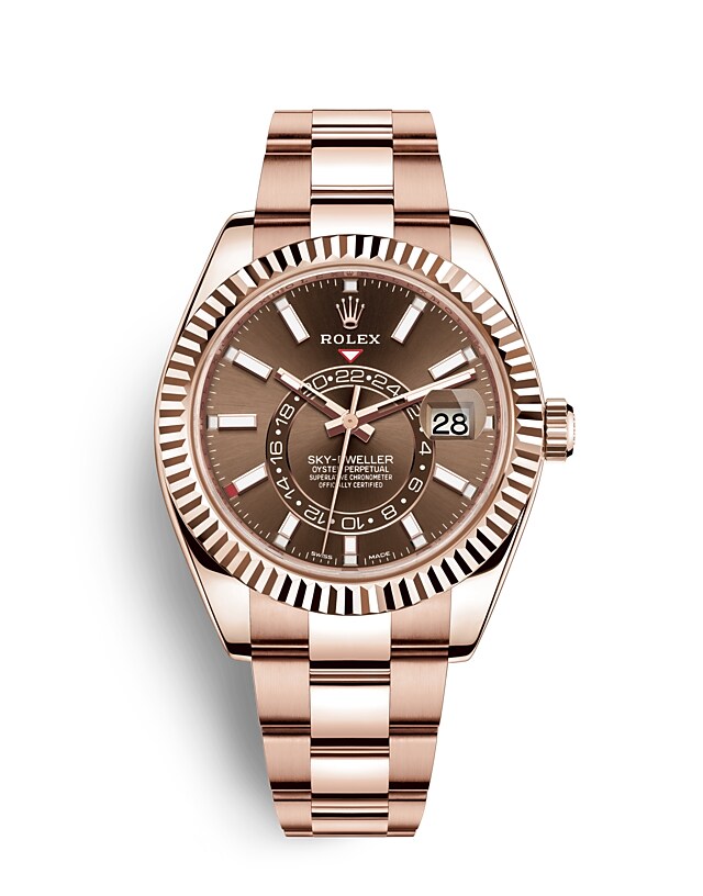 Rolex Sky-Dweller | 326935 | Sky-Dweller | หน้าปัดสี | หน้าปัดสีช็อกโกแลต | ขอบหน้าปัดแบบเซาะร่อง | เอเวอร์โรสโกลด์ 18 กะรัต | m326935-0006 | ชาย Watch | Rolex Official Retailer - Srichai Watch