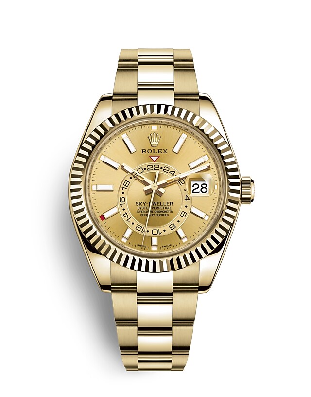 Rolex Sky-Dweller | 326938 | Sky-Dweller | หน้าปัดสี | หน้าปัดสีแชมเปญ | ขอบหน้าปัดแบบเซาะร่อง | ทองคำ 18 กะรัต | m326938-0003 | ชาย Watch | Rolex Official Retailer - Srichai Watch