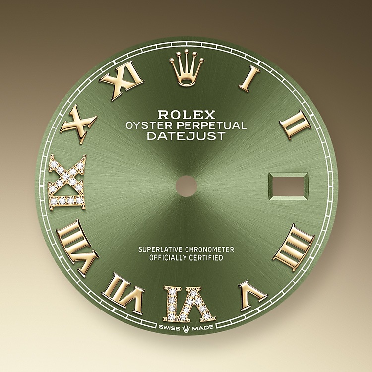 Rolex Datejust | 126283RBR | Datejust 36 | Coloured dial | Olive-Green Dial | Diamond-Set Bezel | Yellow Rolesor | m126283rbr-0012 | Men Watch | Rolex Official Retailer - Srichai Watch