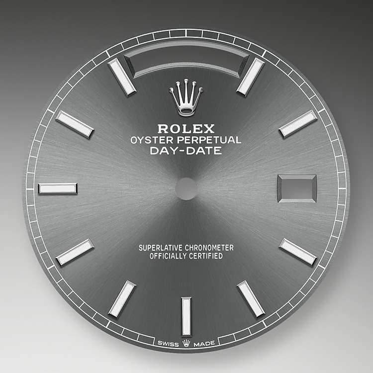 Rolex Day-Date | 228239 | Day-Date 40 | Dark dial | Slate Dial | The Fluted Bezel | 18 ct white gold | m228239-0060 | Men Watch | Rolex Official Retailer - Srichai Watch