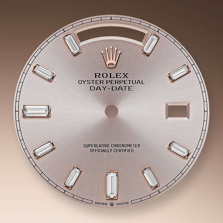 Rolex Day-Date | 228345RBR | Day-Date 40 | Light dial | Sundust Dial | Diamond-Set Bezel | 18 ct Everose gold | m228345rbr-0007 | Men Watch | Rolex Official Retailer - Srichai Watch