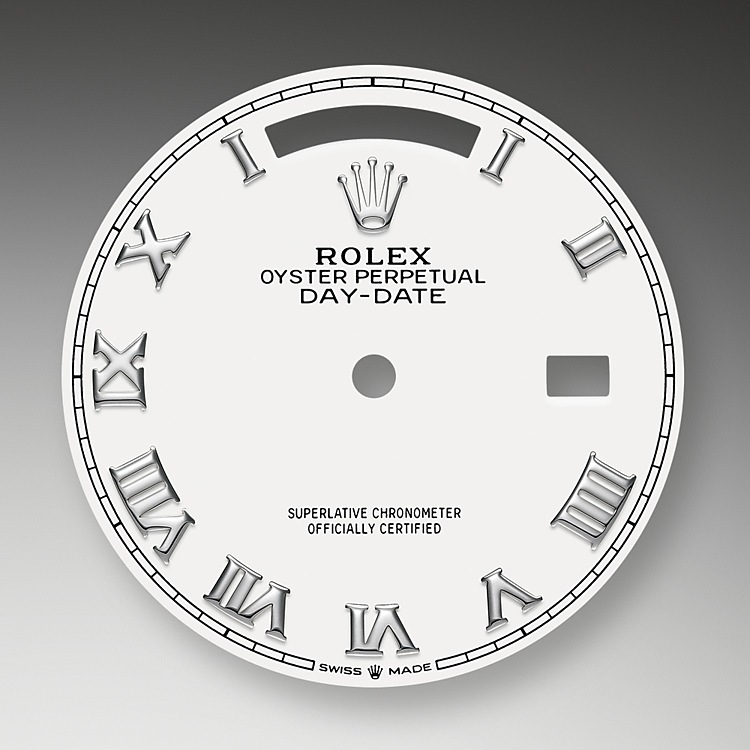 Rolex Day-Date | 128239 | Day-Date 36 | หน้าปัดสีอ่อน | ขอบหน้าปัดแบบเซาะร่อง | หน้าปัดสีขาว | ทองคำขาว 18 กะรัต | m128239-0038 | ชาย Watch | Rolex Official Retailer - Srichai Watch