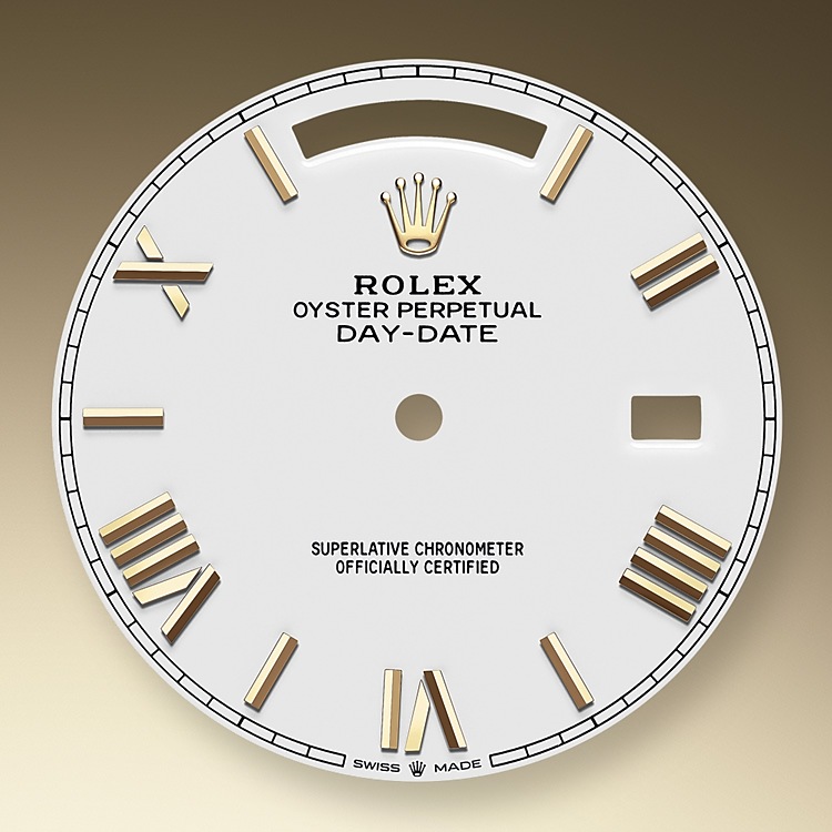 Rolex Day-Date | 228238 | Day-Date 40 | Light dial | The Fluted Bezel | White dial | 18 ct yellow gold | m228238-0042 | Men Watch | Rolex Official Retailer - Srichai Watch