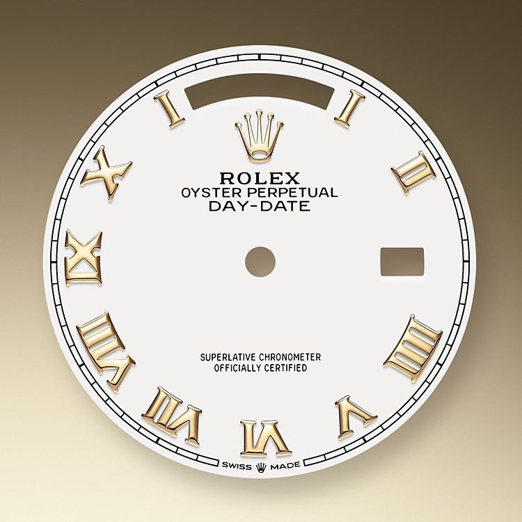 Rolex Day-Date | 128238 | Day-Date 36 | Light dial | The Fluted Bezel | White dial | 18 ct yellow gold | m128238-0076 | Men Watch | Rolex Official Retailer - Srichai Watch