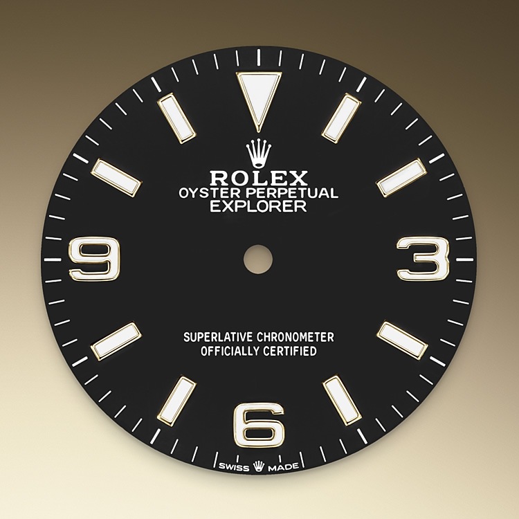 Rolex Explorer | 124273 | Explorer 36 | หน้าปัดสีเข้ม | หน้าปัดสีดำ | ขอบหน้าปัดแบบเรียบ | Yellow Rolesor | M124273-0001 | ชาย Watch | Rolex Official Retailer - Srichai Watch