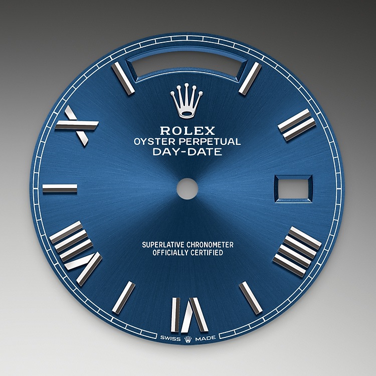 Rolex Day-Date | 228239 | Day-Date 40 | หน้าปัดสี | ขอบหน้าปัดแบบร่อง | หน้าปัดสีฟ้าสว่าง | ทองคำขาว 18 กะรัต | M228239-0007 | ชาย Watch | Rolex Official Retailer - Srichai Watch