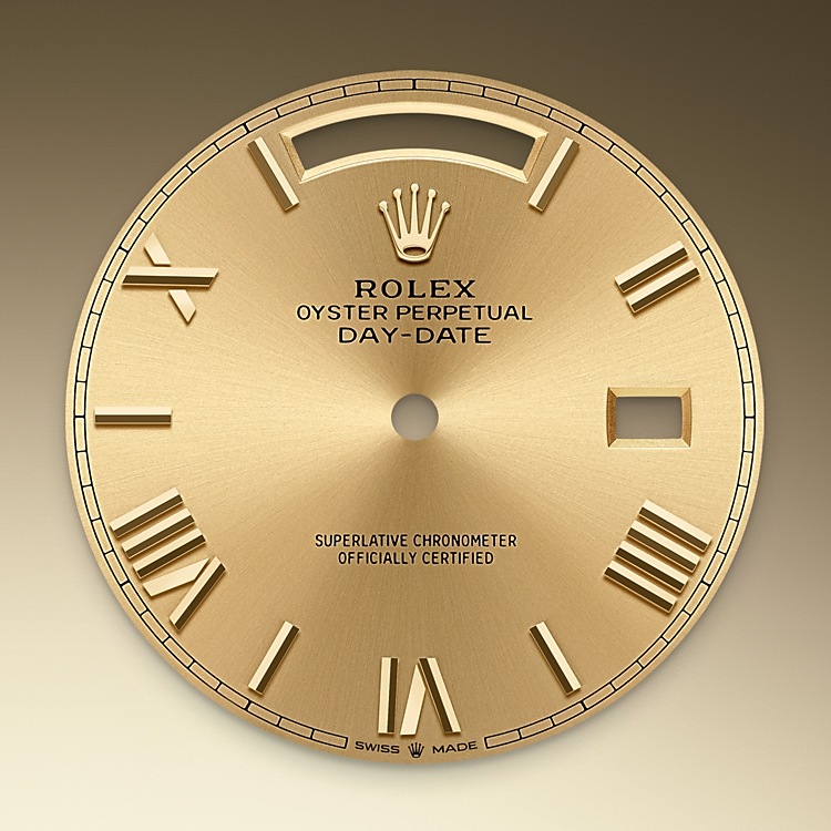 Rolex Day-Date | 228238 | Day-Date 40 | หน้าปัดสี | ขอบหน้าปัดแบบร่อง | หน้าปัดสีแชมเปญ | ทองคำ 18 กะรัต | M228238-0006 | ชาย Watch | Rolex Official Retailer - Srichai Watch