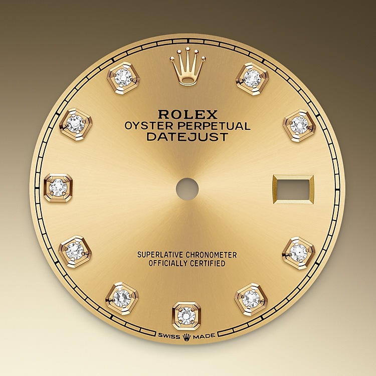 Rolex Datejust | 126233 | Datejust 36 | Coloured dial | Champagne-colour dial | Fluted bezel | Yellow Rolesor | M126233-0018 | Men Watch | Rolex Official Retailer - Srichai Watch