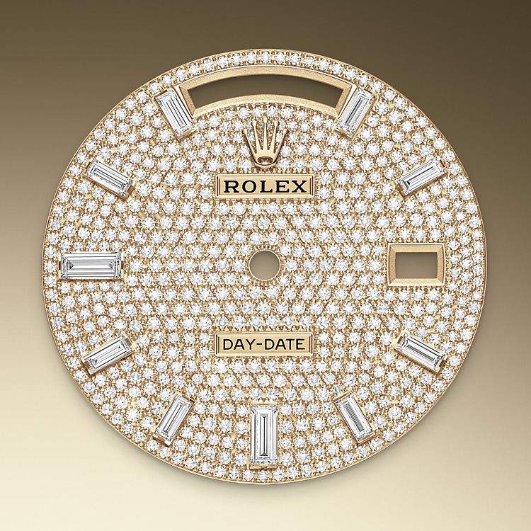 Rolex Day-Date | 228398TBR | Day-Date 40 | หน้าปัดประดับอัญมณี | หน้าปัดประดับเพชร | ขอบหน้าปัดประดับเพชร | ทองคำ 18 กะรัต | M228398TBR-0036 | ชาย Watch | Rolex Official Retailer - Srichai Watch