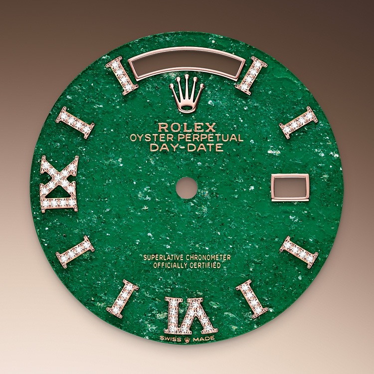 Rolex Day-Date | 128345RBR | Day-Date 36 | หน้าปัดสี | หน้าปัดอเวนจูรีนสีเขียว | ขอบหน้าปัดประดับเพชร | Everose gold 18 กะรัต | M128345RBR-0068 | หญิง Watch | Rolex Official Retailer - Srichai Watch