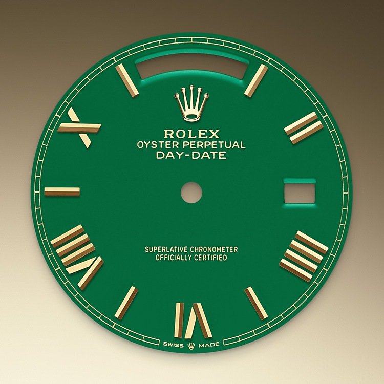 Rolex Day-Date | 228238 | Day-Date 40 | หน้าปัดสี | หน้าปัดสีเขียว | ขอบหน้าปัดแบบร่อง | ทองคำ 18 กะรัต | M228238-0061 | ชาย Watch | Rolex Official Retailer - Srichai Watch