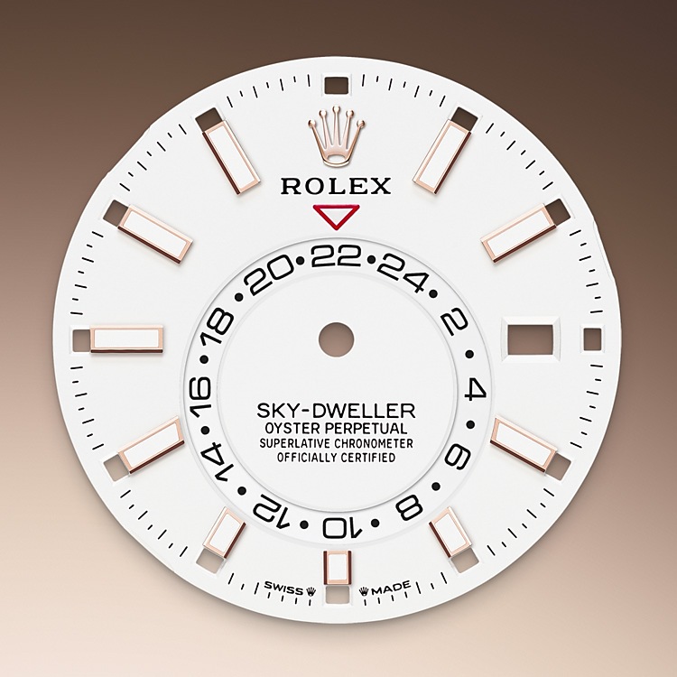Rolex Sky-Dweller | 336235 | Sky-Dweller | Light dial | The Oysterflex Bracelet | 18 ct Everose gold | Intense white dial | M336235-0003 | Men Watch | Rolex Official Retailer - Srichai Watch