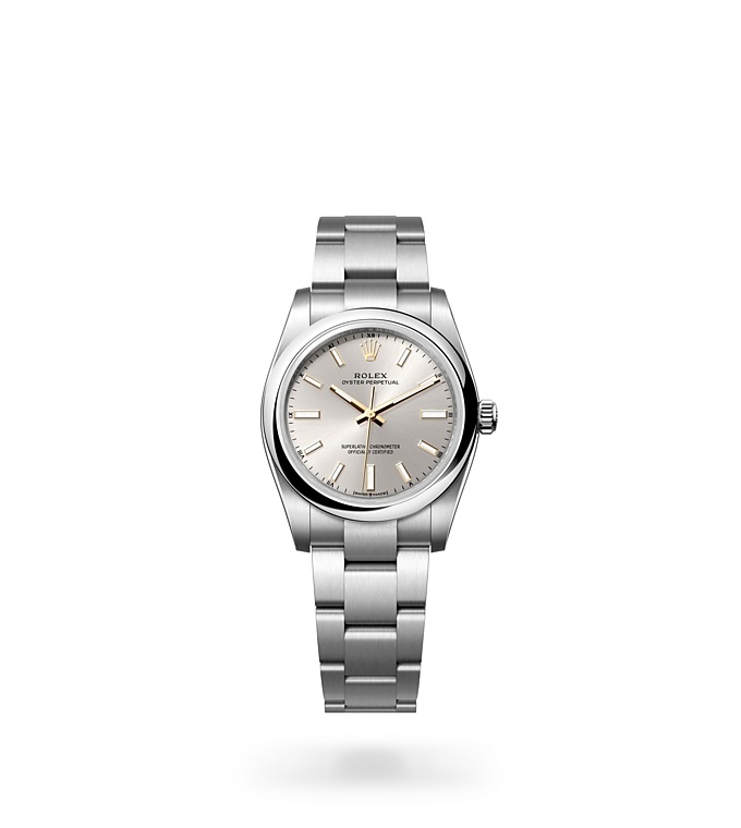 Rolex Oyster Perpetual | 124200 | Oyster Perpetual 34 | Light dial | Silver dial | Oystersteel | The Oyster bracelet | M124200-0001 | Women Watch | Rolex Official Retailer - Srichai Watch