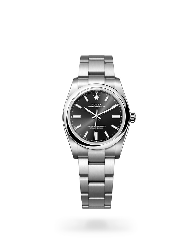 Rolex Oyster Perpetual | 124200 | Oyster Perpetual 34 | Dark dial | Bright black dial | Oystersteel | The Oyster bracelet | M124200-0002 | Women Watch | Rolex Official Retailer - Srichai Watch