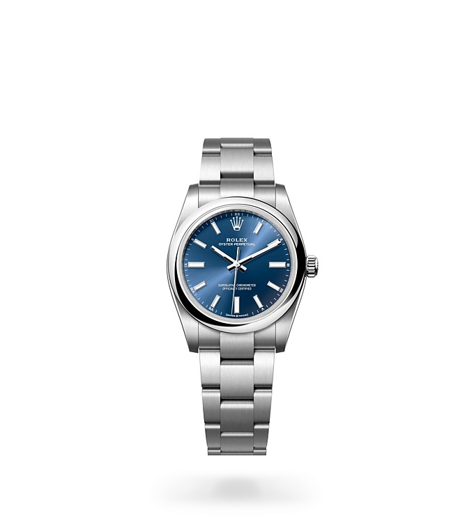Rolex Oyster Perpetual | 124200 | Oyster Perpetual 34 | Coloured dial | Bright blue dial | Oystersteel | The Oyster bracelet | M124200-0003 | Women Watch | Rolex Official Retailer - Srichai Watch