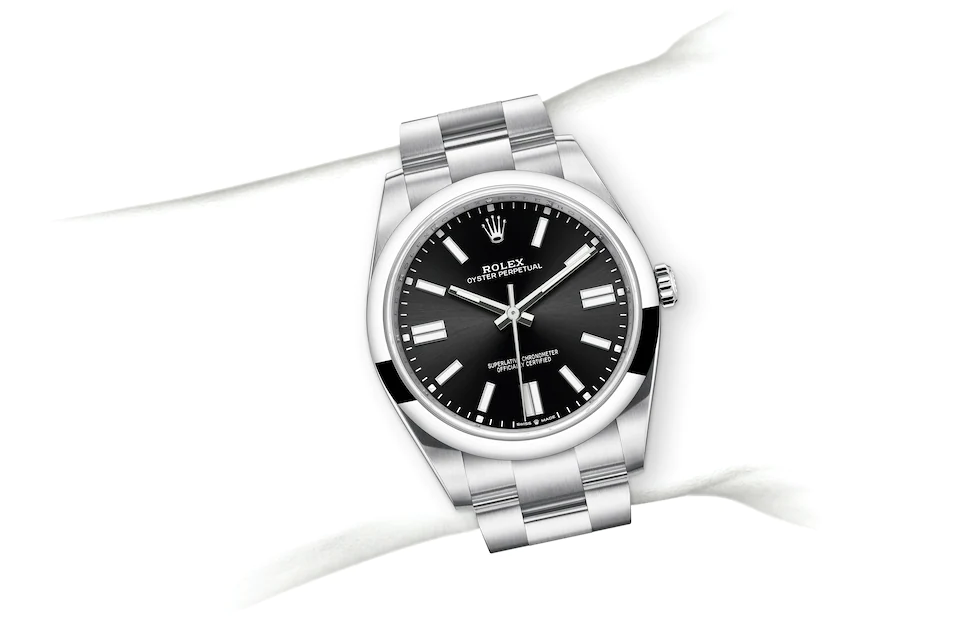 Rolex Oyster Perpetual | 124300 | Oyster Perpetual 41 | Dark dial | Bright black dial | Oystersteel | The Oyster bracelet | M124300-0002 | Men Watch | Rolex Official Retailer - Srichai Watch