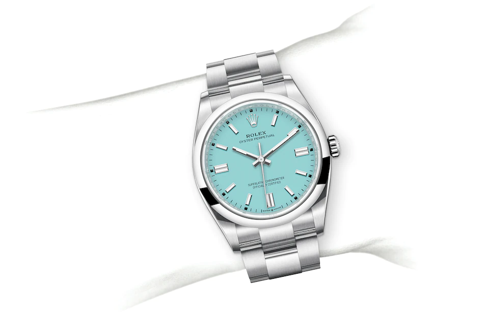 Rolex Oyster Perpetual | 126000 | Oyster Perpetual 36 | Coloured dial | Turquoise blue dial | Oystersteel | The Oyster bracelet | M126000-0006 | Men Watch | Rolex Official Retailer - Srichai Watch