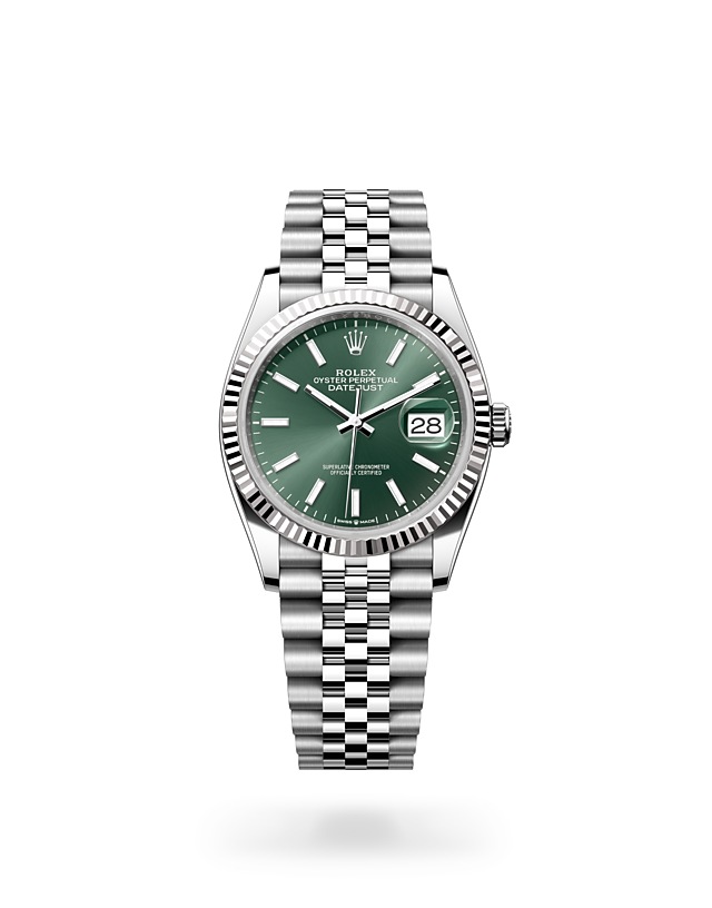 Rolex Datejust | 126234 | Datejust 36 | Coloured dial | Fluted bezel | Mint green dial | White Rolesor | M126234-0051 | Men Watch | Rolex Official Retailer - Srichai Watch