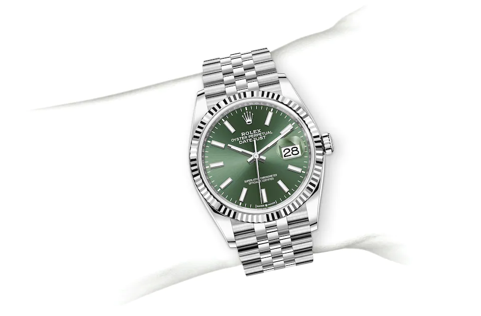 Rolex Datejust | 126234 | Datejust 36 | Coloured dial | Fluted bezel | Mint green dial | White Rolesor | M126234-0051 | Men Watch | Rolex Official Retailer - Srichai Watch
