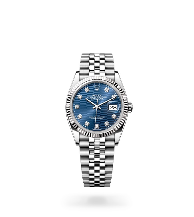 Rolex Datejust | 126234 | Datejust 36 | Coloured dial | Bright blue dial | Fluted bezel | White Rolesor | M126234-0057 | Men Watch | Rolex Official Retailer - Srichai Watch