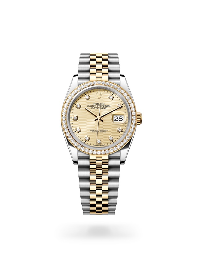 Rolex Datejust | 126283RBR | Datejust 36 | Coloured dial | Golden dial | Diamond-set bezel | Yellow Rolesor | M126283RBR-0031 | Men Watch | Rolex Official Retailer - Srichai Watch