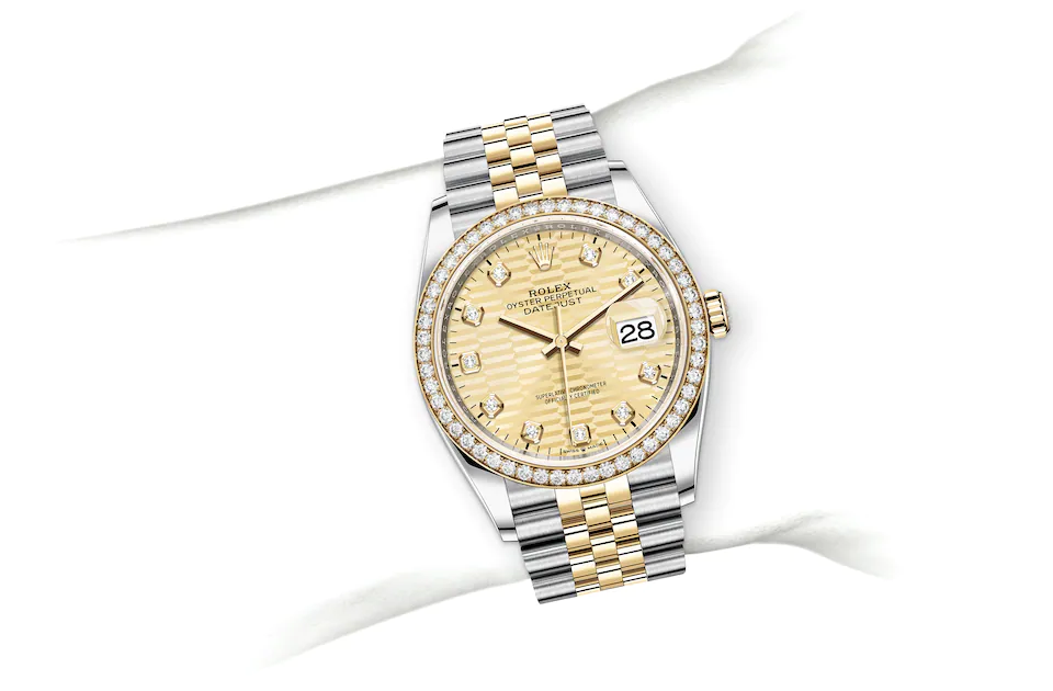 Rolex Datejust | 126283RBR | Datejust 36 | หน้าปัดสี | หน้าปัดสีทอง | ขอบหน้าปัดประดับเพชร | Yellow Rolesor | M126283RBR-0031 | ชาย Watch | Rolex Official Retailer - Srichai Watch