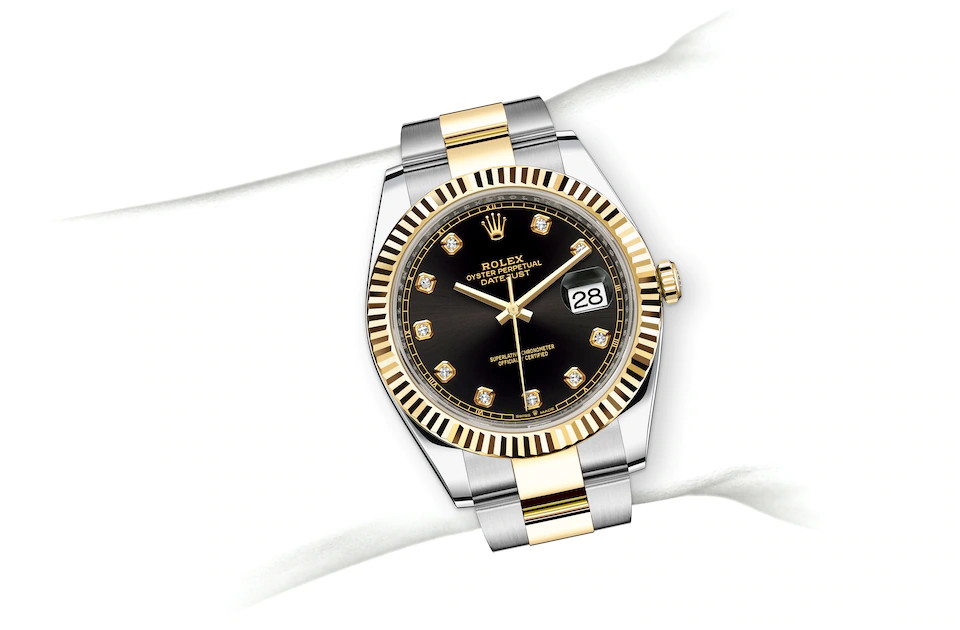 Rolex Datejust | 126333 | Datejust 41 | หน้าปัดสีเข้ม | หน้าปัดสีดำสว่าง | ขอบหน้าปัดแบบร่อง | Yellow Rolesor | M126333-0005 | ชาย Watch | Rolex Official Retailer - Srichai Watch