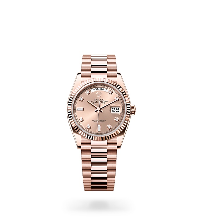 Rolex Day-Date | 128235 | Day-Date 36 | หน้าปัดสี | หน้าปัดสีชมพูกุหลาบ | ขอบหน้าปัดแบบร่อง | Everose gold 18 กะรัต | M128235-0009 | ชาย Watch | Rolex Official Retailer - Srichai Watch