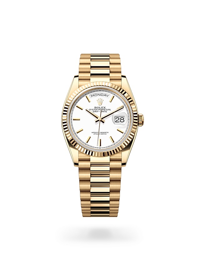 Rolex Day-Date | 128238 | Day-Date 36 | หน้าปัดสีอ่อน | ขอบหน้าปัดแบบร่อง | หน้าปัดสีขาว | ทองคำ 18 กะรัต | M128238-0081 | ชาย Watch | Rolex Official Retailer - Srichai Watch