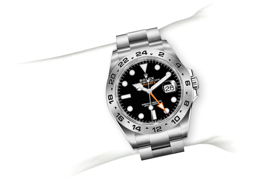 Rolex Explorer | 226570 | Explorer II | หน้าปัดสีเข้ม | ขอบหน้าปัด 24 ชั่วโมง | หน้าปัดสีดำ | Oystersteel | M226570-0002 | ชาย Watch | Rolex Official Retailer - Srichai Watch